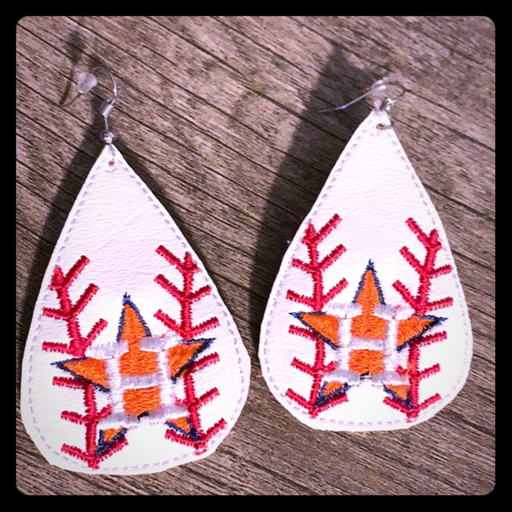Leather HOUSTON Astros large tear drop earrings